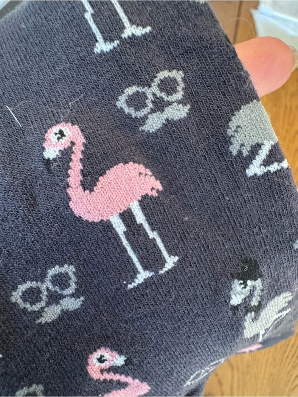 Iconic  Navy Flamingo Crew Socks - Pink & Gray Pattern‎